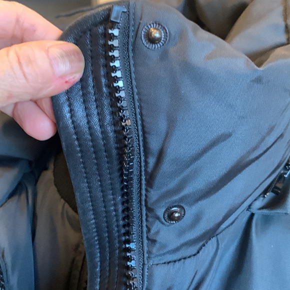 ANDREW MARC BLACK LAYERED PUFFER DOWN STORM WINTER COAT LEATHER TRIM - Picture 11 of 16